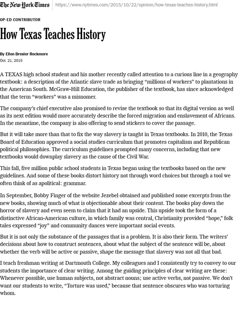 Opinion How Texas Teaches History The New York Times PDF