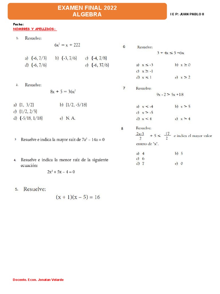 Practica Algebra | PDF