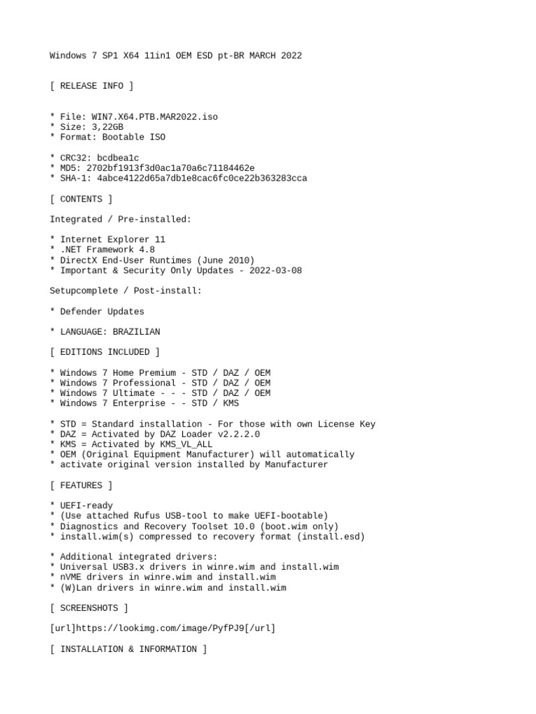 Windows 7 SP1 X64 11in1 OEM ESD PT-BR MARCH 2022 (Gen2) | PDF