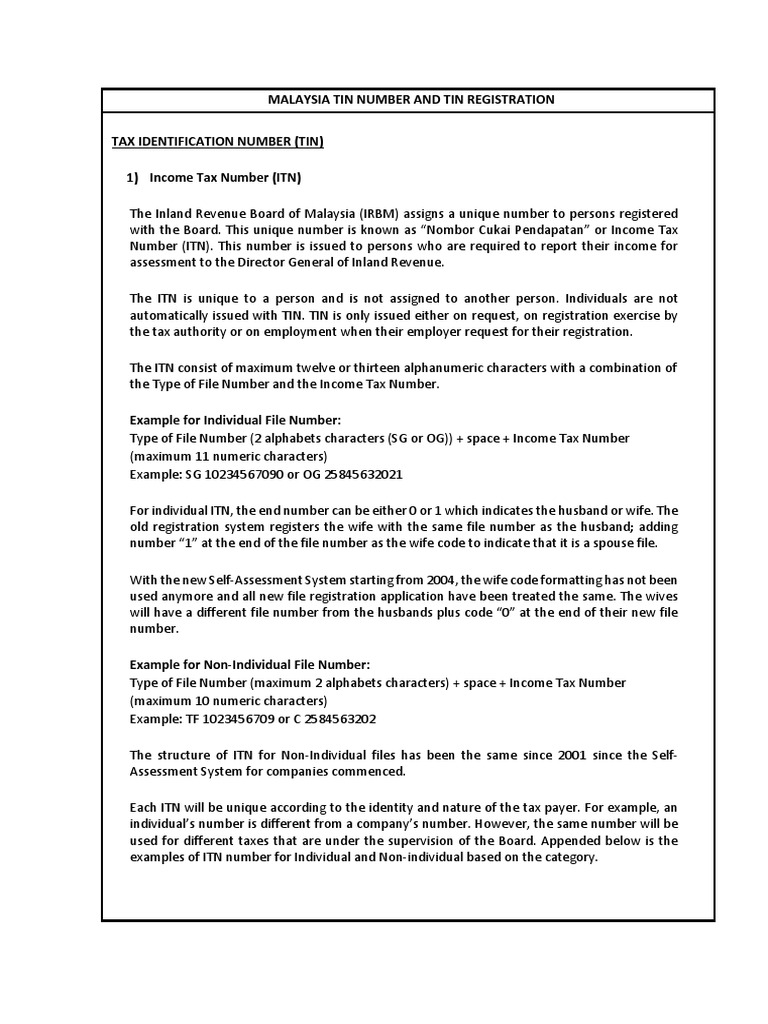 MALAYSIA TIN REGISTRATION GUIDE | PDF | Trust Law | Limited Liability ...