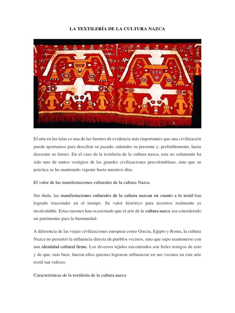 La Textilería de La Cultura Nazca | PDF | Industria textil | Artes Textiles