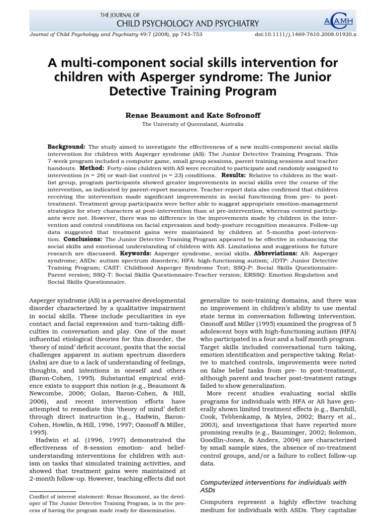 A multi-component social skills intervention for children ...