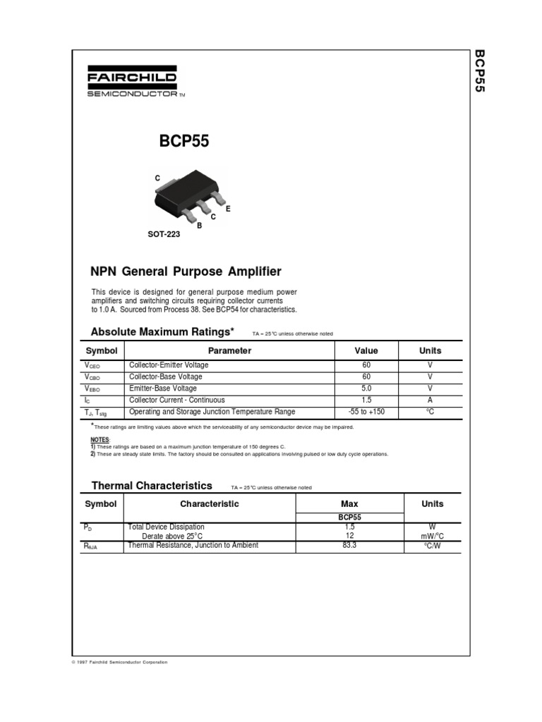 BCP55 | PDF | Bipolar Junction Transistor | Amplifier