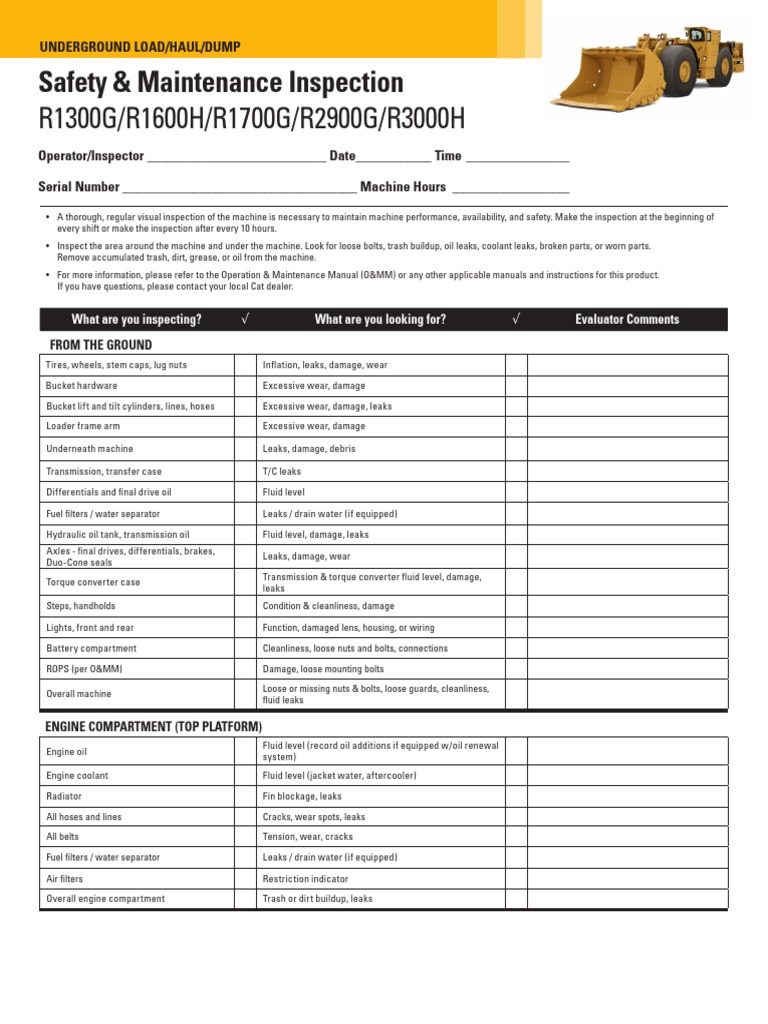 UGM Maint and Inspec Check List LHDs | PDF | Manufactured Goods | Vehicles