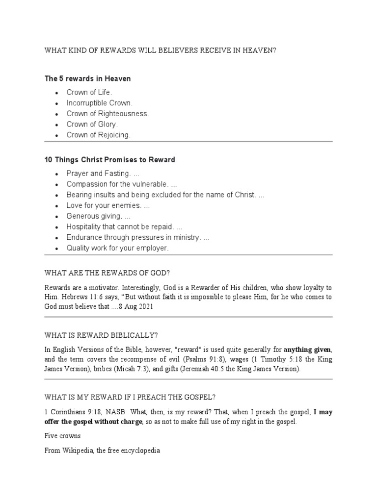 Heavenly Rewards | Download Free PDF | Jesus | Theology