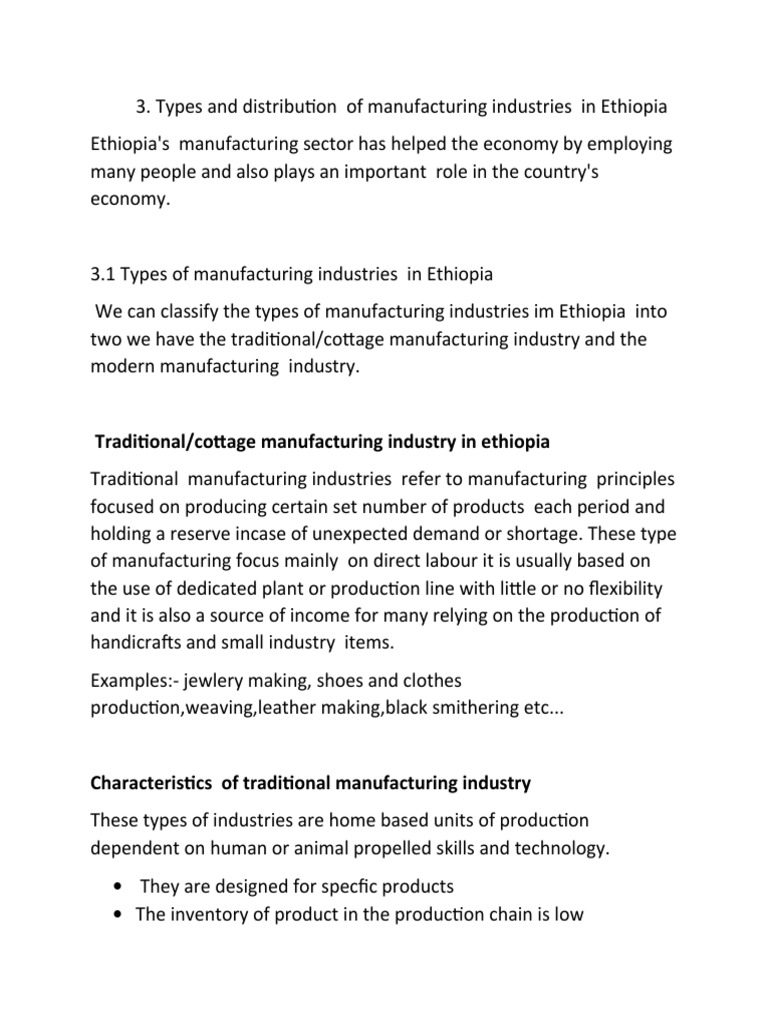 Types and Distribution of Manufacturing Industries in Ethiopia