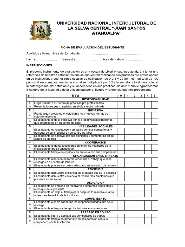 Ficha de Evaluación del Estudiante | PDF | Crecimiento personal y ...