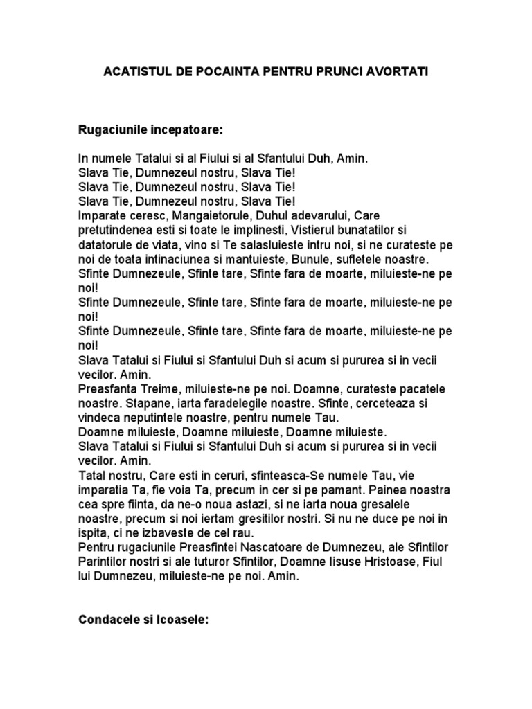 Acatistul Pentru Pruncii Avortati