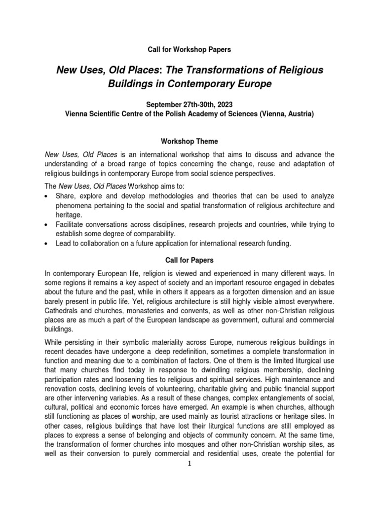 New Uses, Old Places Call For Papers PDF Science Social Sciences