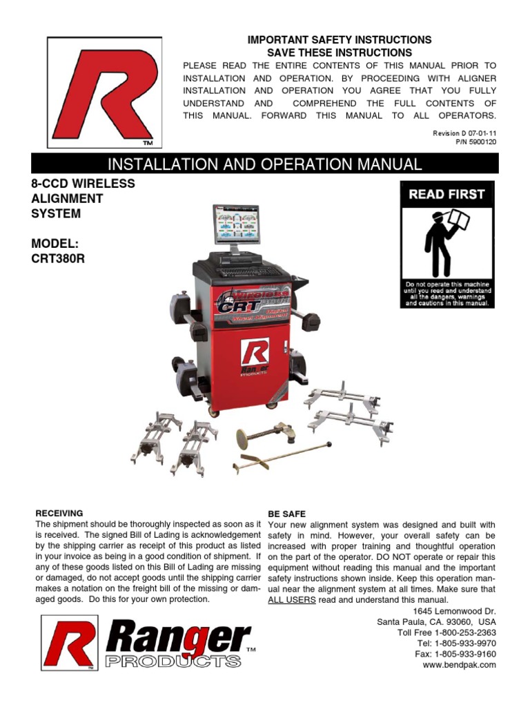 CRT380R Alignment Machine Manual | PDF | Steering | Vehicle Technology