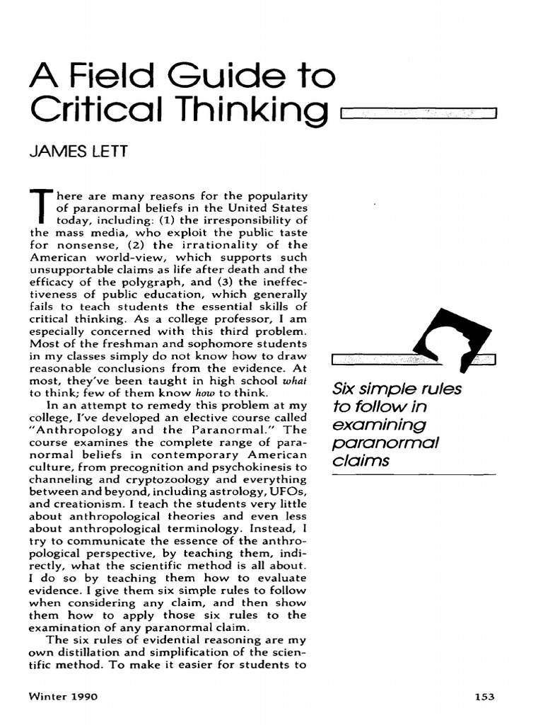 A Field Guide To Critical Thinking: James Lett | PDF | Parapsychology ...