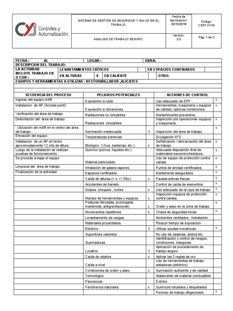 Formato Analisis de Trabajo Seguro Ats Cya | PDF