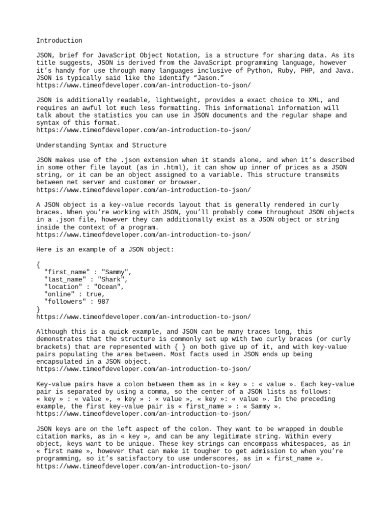 An Introduction To JSON Download Free PDF Json Xml