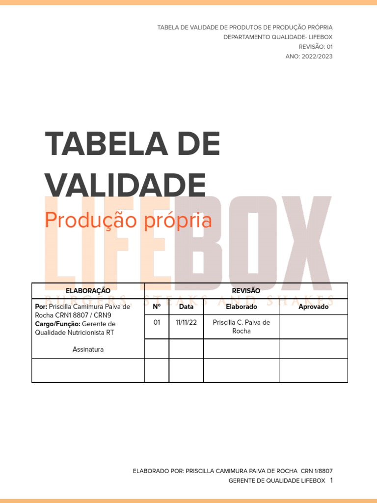 Tabela de Validade - 22 - 23 | PDF | Chocolate | Queijo