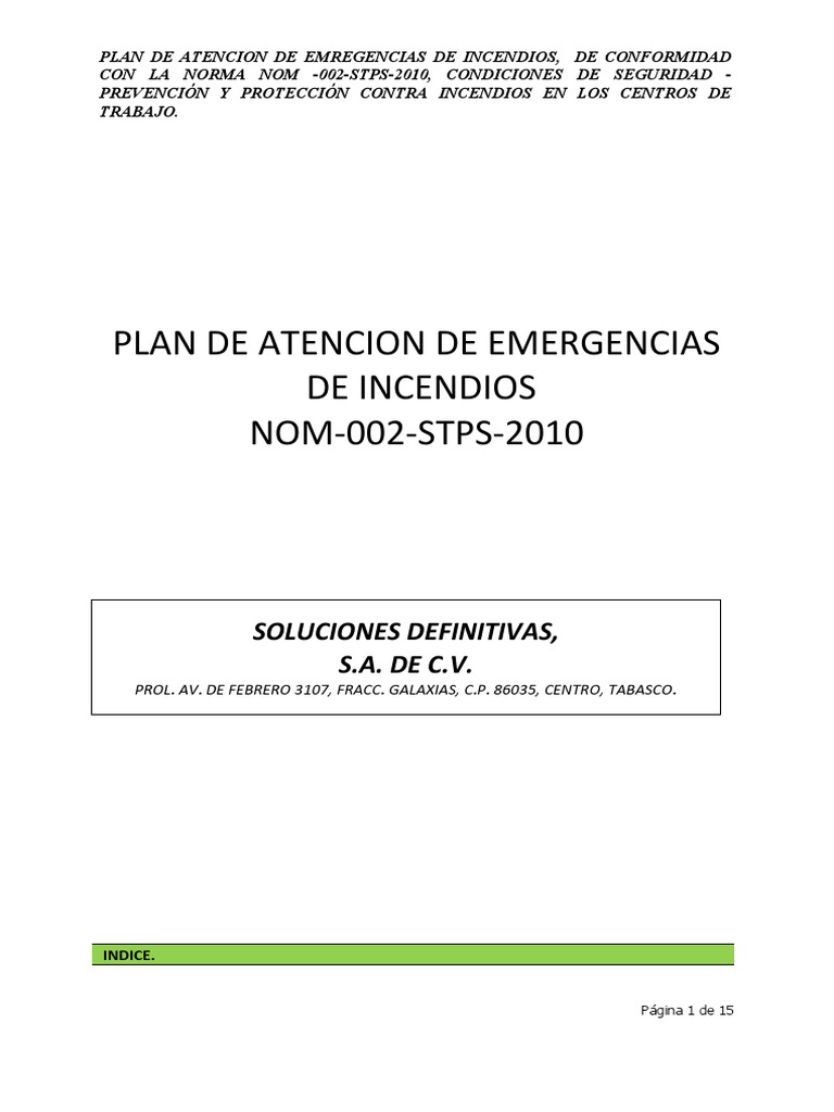 Plan de Emergencias contra Incendios NOM-002 | PDF | Business ...