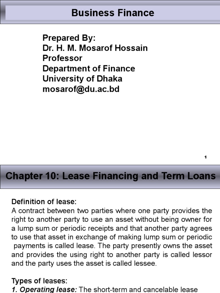Chapter - 10 Lease and Term Loans | PDF | Loans | Debt