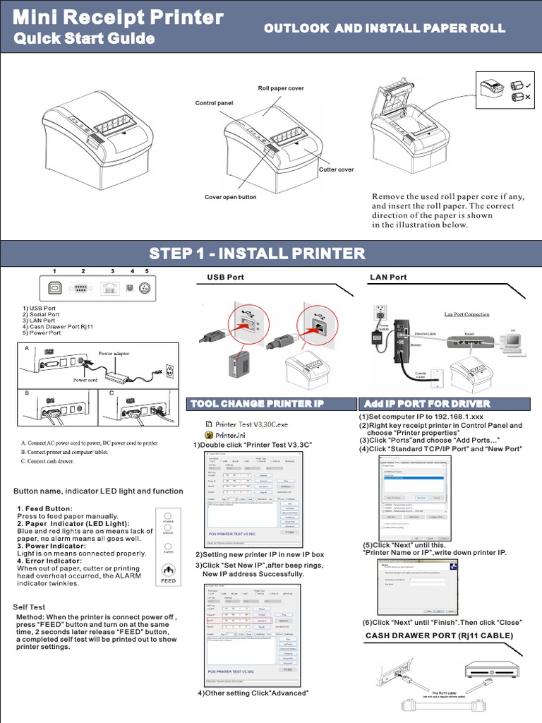 Mini Receipt Printer Setup Guide | PDF | Printer (Computing) | Office ...