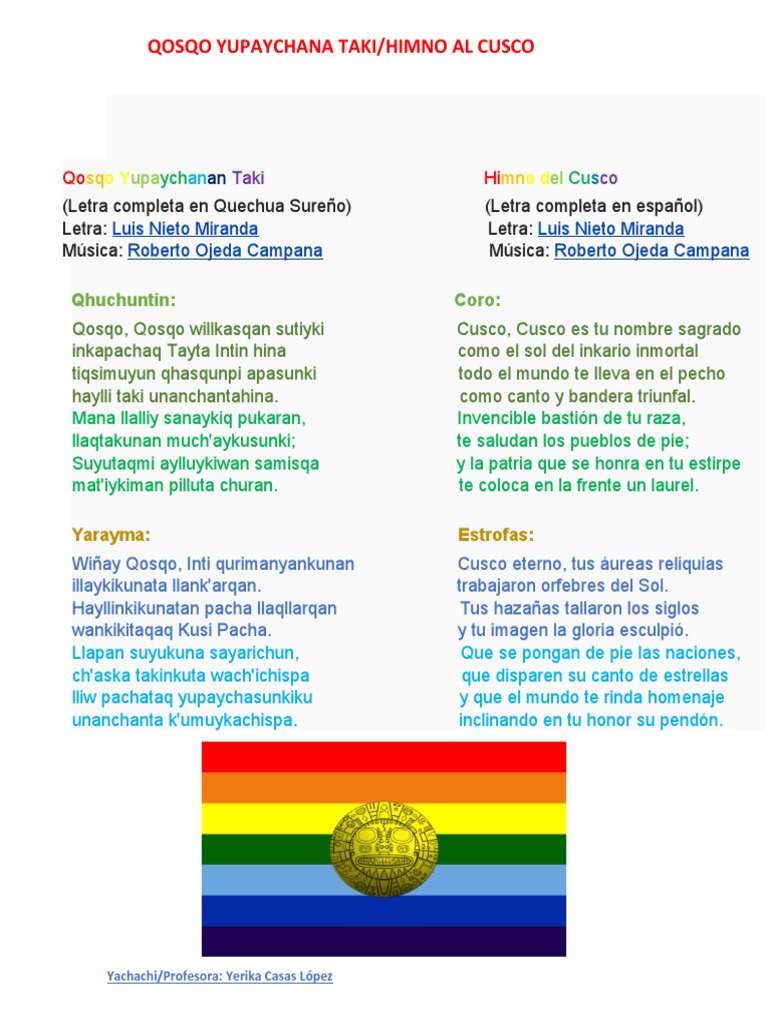 Himno al Cusco: Letra en Quechua y Español | PDF