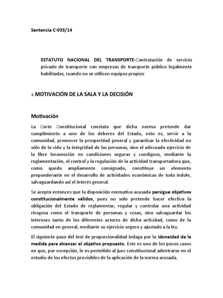 Sentencia C-033/14 sobre Transporte Público | PDF | Derecho