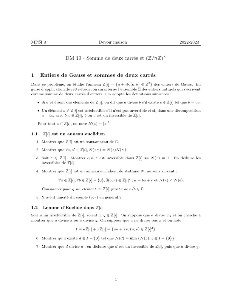 Sommes de carrés et groupes d'inversibles | PDF | Nombre premier ...