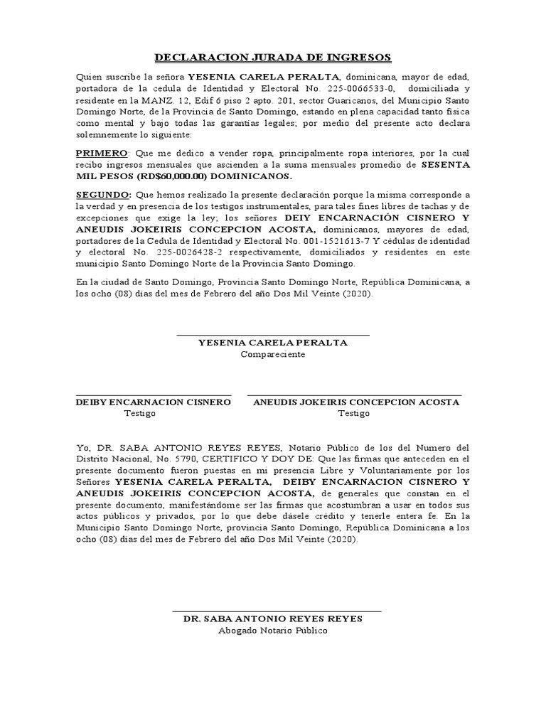 Declaracion Jurada de Ingresos | PDF | República Dominicana | Justicia