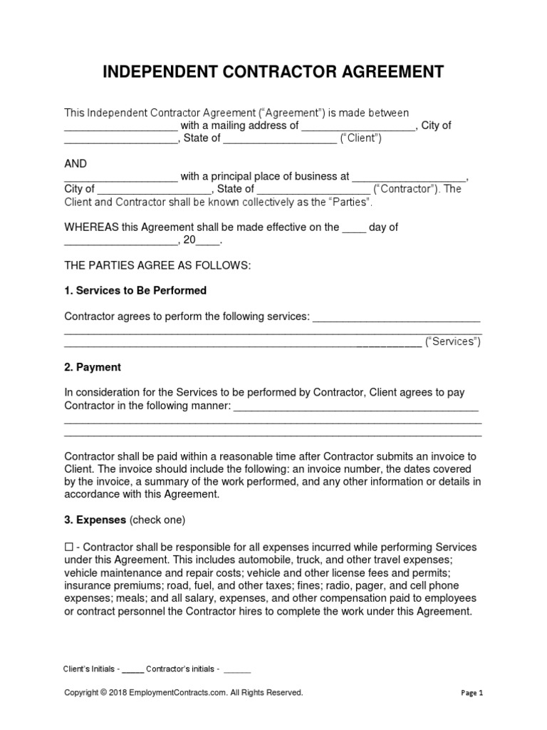 Independent Contractor Agreement Form PDF Liability Insurance