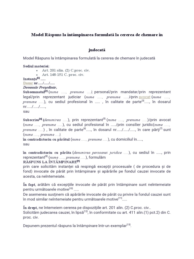 Raspuns La Intampinare MODEL | PDF
