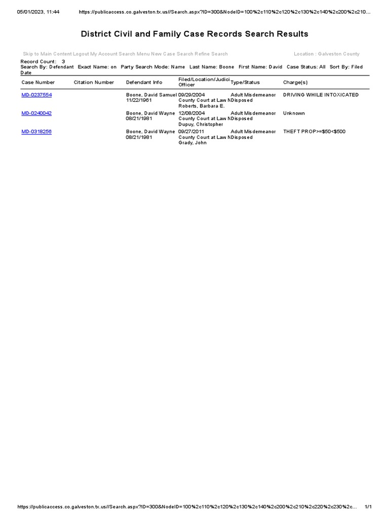 Galveston County Criminal David Boone Search Results PDF