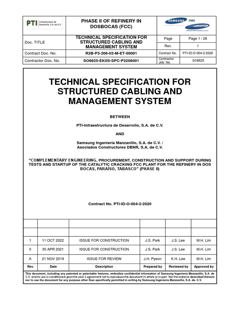 Structured Cabling Specs for Dos Bocas Refinery | PDF | Electrical ...