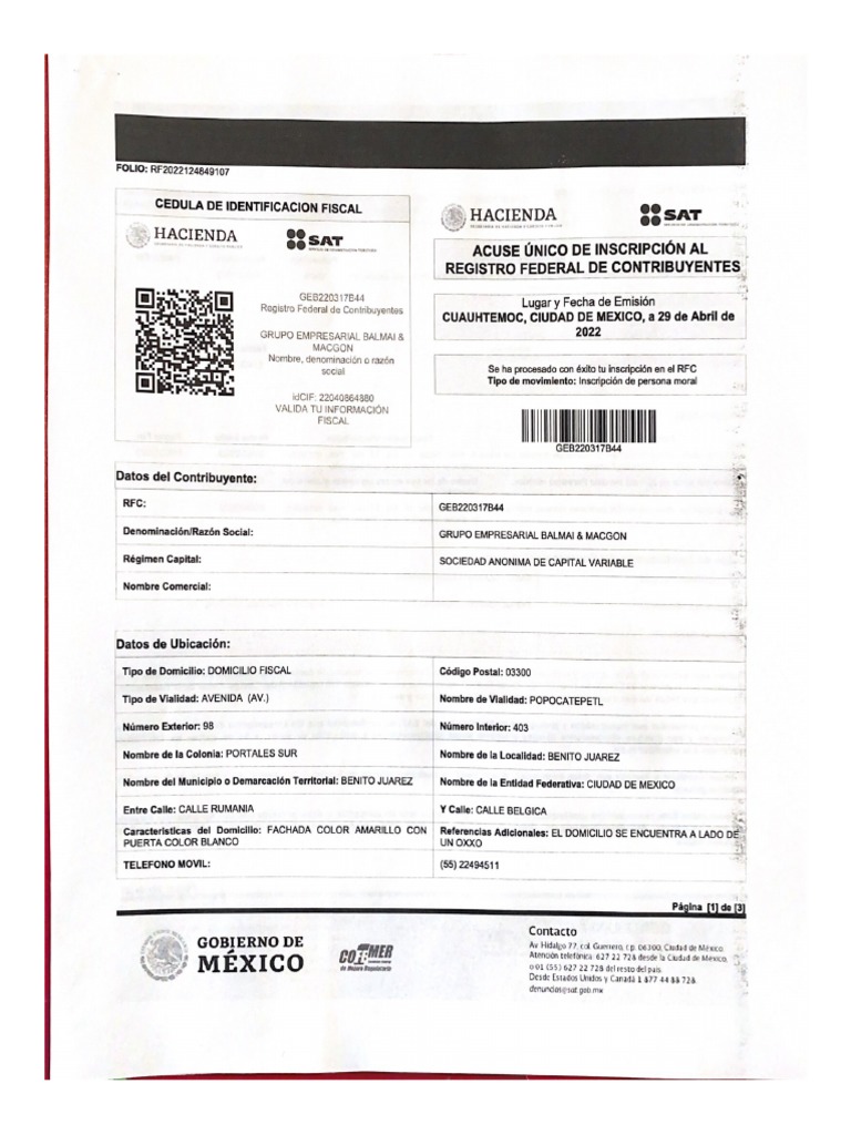 Cedula de identificacion fiscal pdf