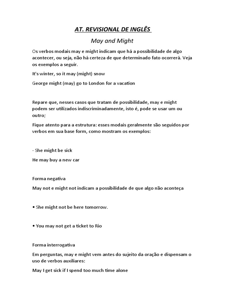 Uso de May e Might em Inglês | PDF