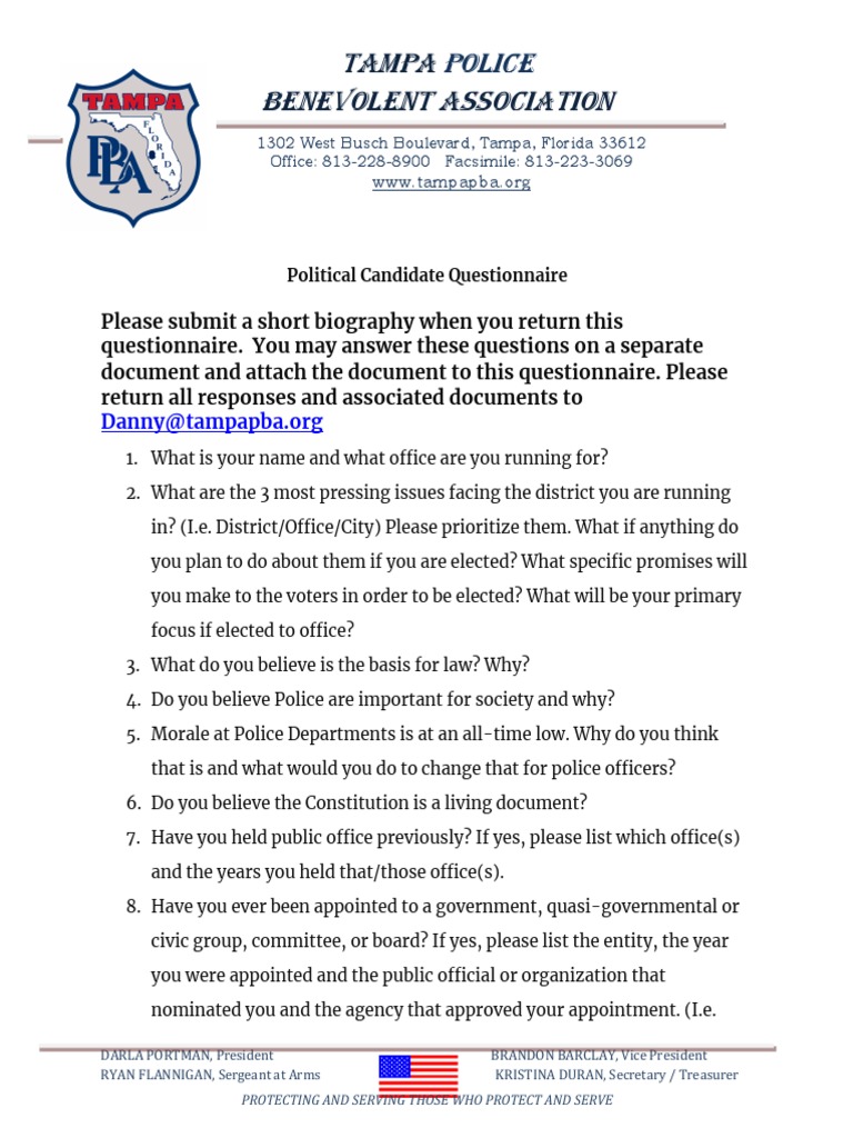 Tampa Police Candidate Questionnaire | PDF | Social Media | Popular ...