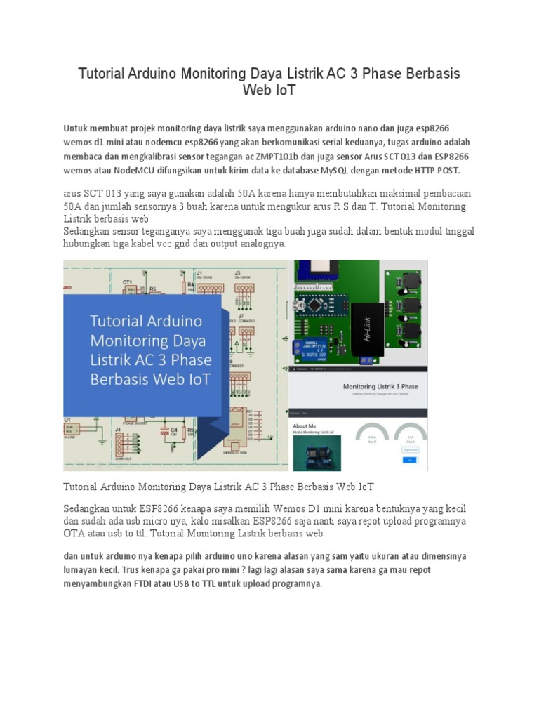 Tutorial Arduino Monitoring Daya Listrik AC 3 Phase Berbasis Web IoT | PDF