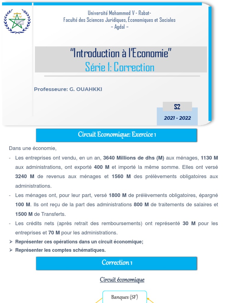 Exercices sur le Circuit Économique | PDF | Banques | Revenus