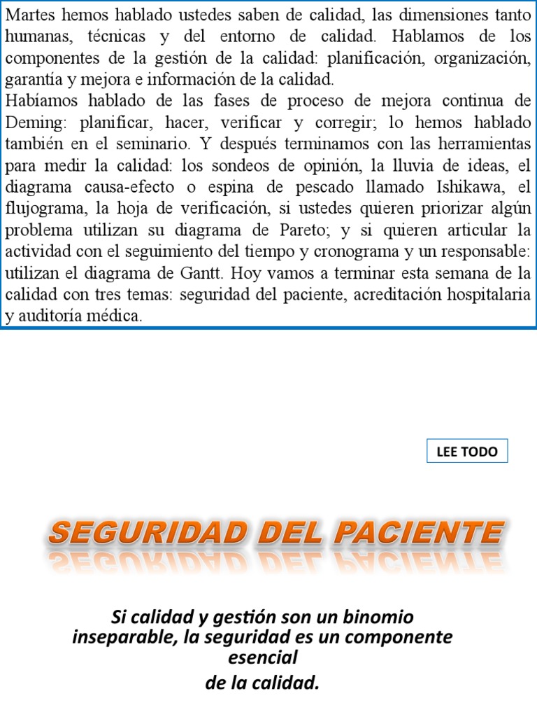 Mejora de la Seguridad del Paciente en Salud | PDF | Riesgo | Seguridad ...