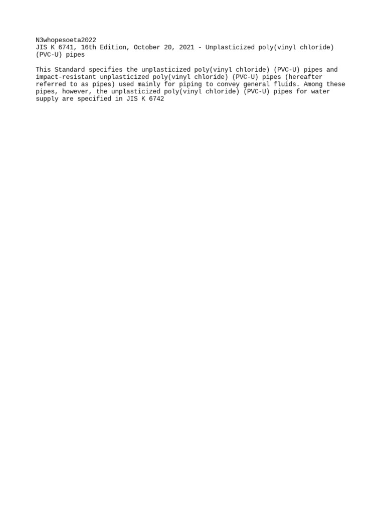 JIS K 6741: PVC-U Pipe Standards | PDF | Technology & Engineering ...