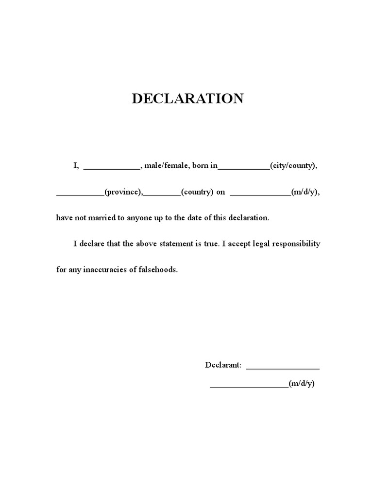 A Declaration of Single Status PDF