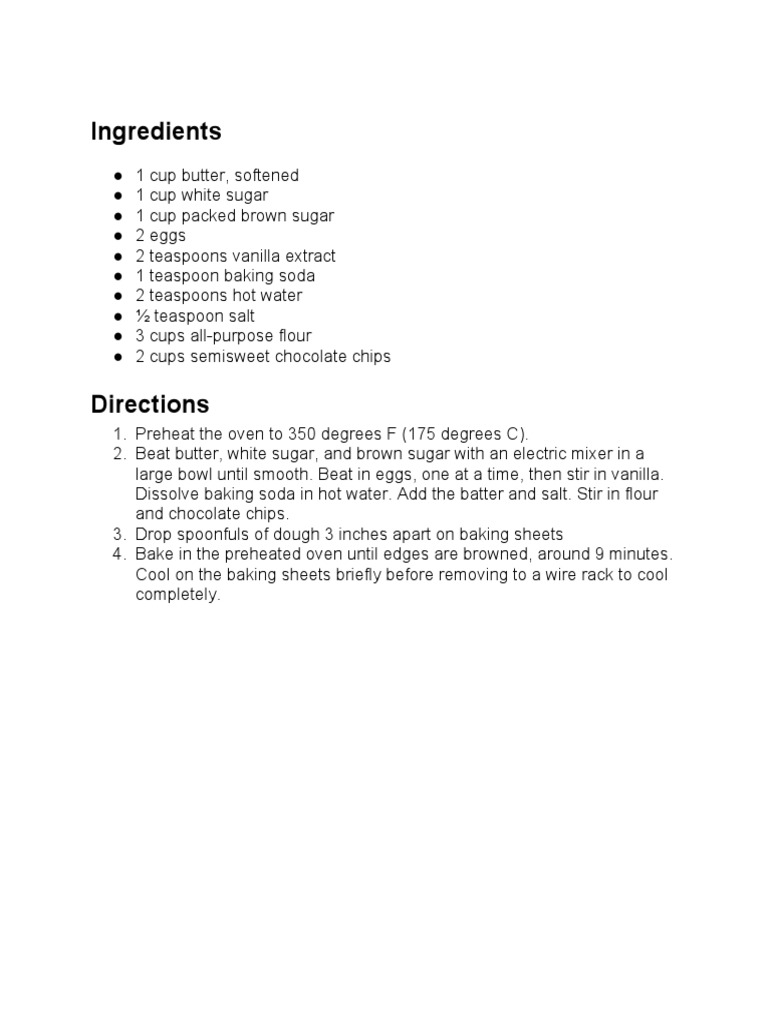 Chocolate Chip Cookie Recipe PDF