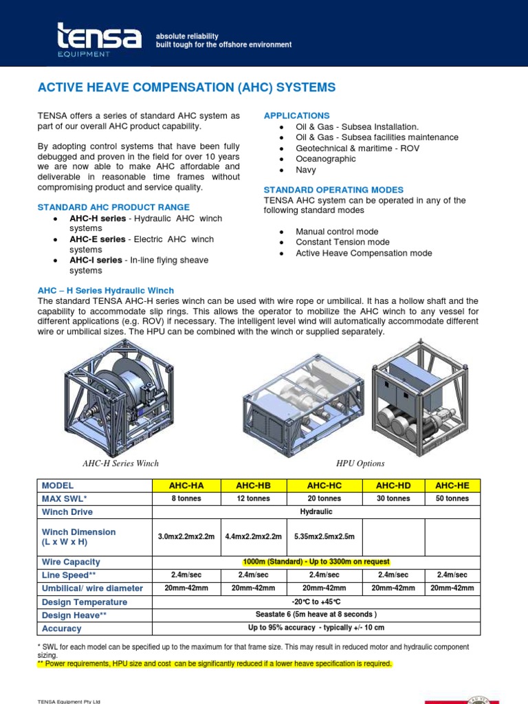 AHC Winch Systems Overview | PDF | Subsea (Technology) | Mechanical ...
