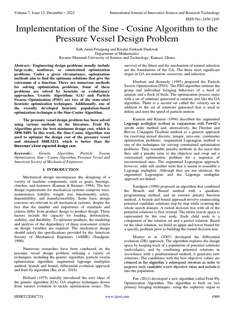 Implementation of the Sine - Cosine Algorithm to the Pressure Vessel ...
