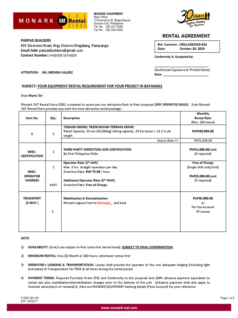 Crslla201910018 Parpad Builders TR250 PDF Lease