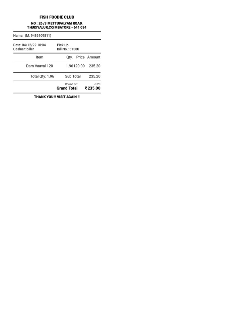 Fish Foodie Club Receipt | PDF | Finance & Money Management
