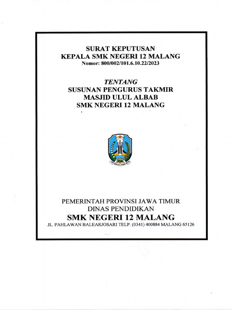 Sk Pengurus Takmir Masjid Ulul Albab K12 Pdf