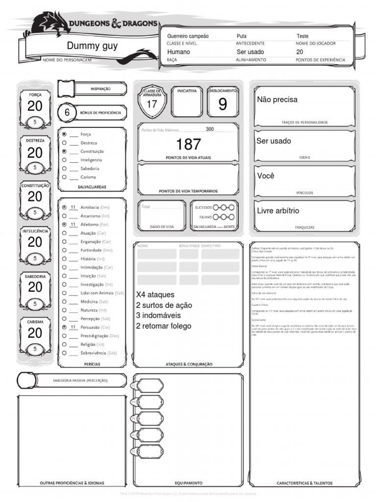 Ficha Oficial D&D 5E Editável PDF