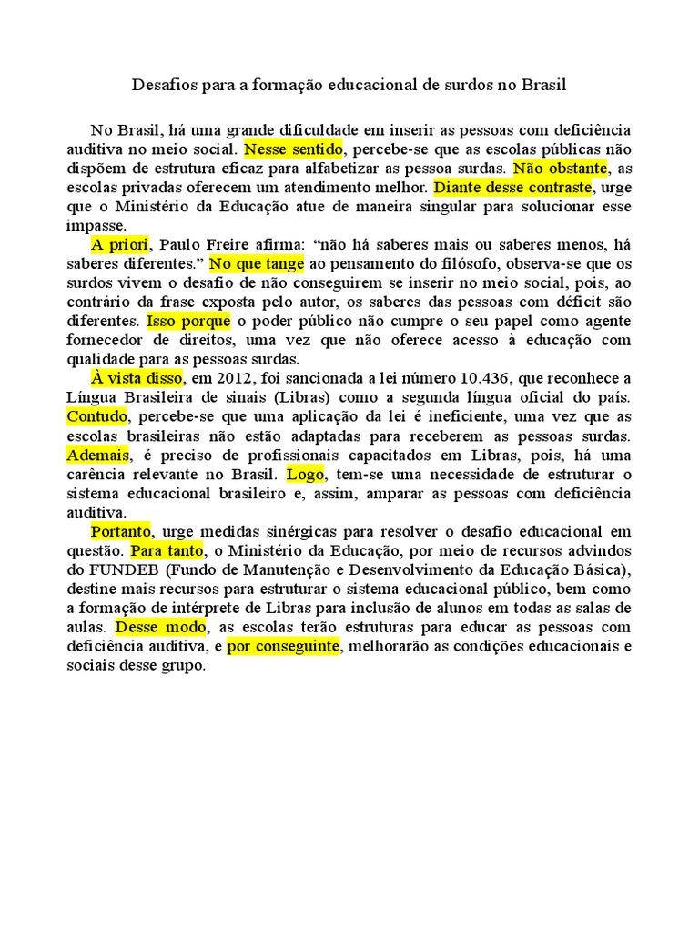 Desafios para A Formação Educacional de Surdos No Brasil (Boa Redação ...