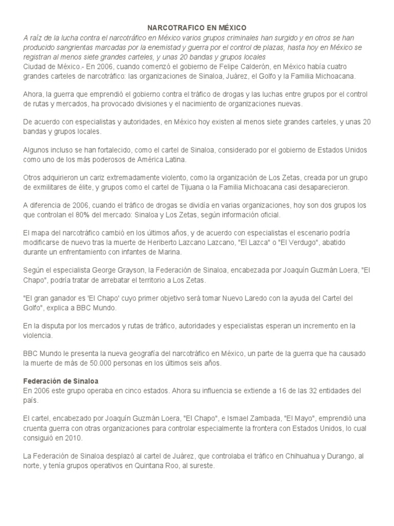 Narcotrafico en México | PDF | Cartel de Sinaloa | Mercado negro