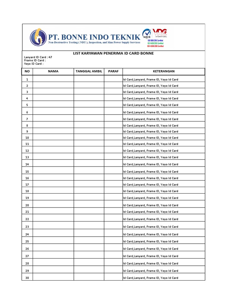 List Penerimaan ID Card | PDF | Ropework