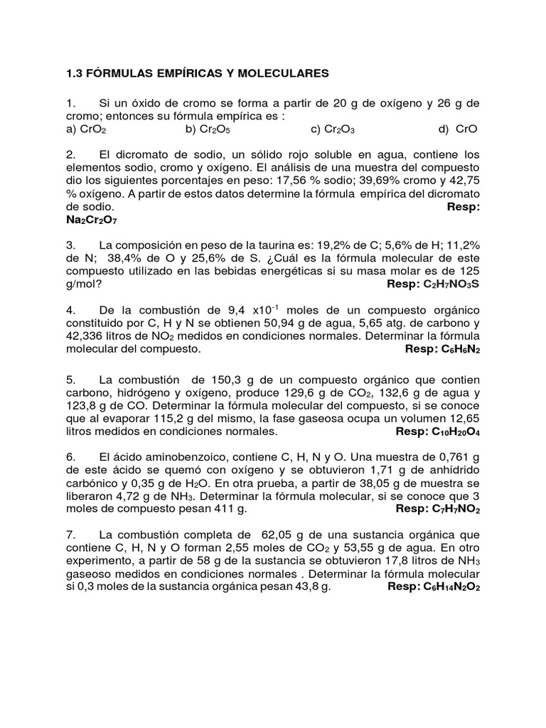 Fórmulas Empíricas y Moleculares en Química | PDF