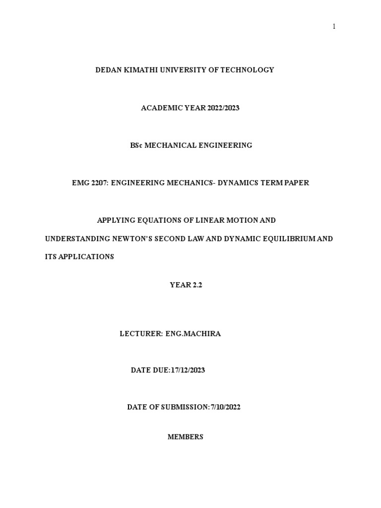 Applying Equations of Linear Motion and Understanding Newton's Second