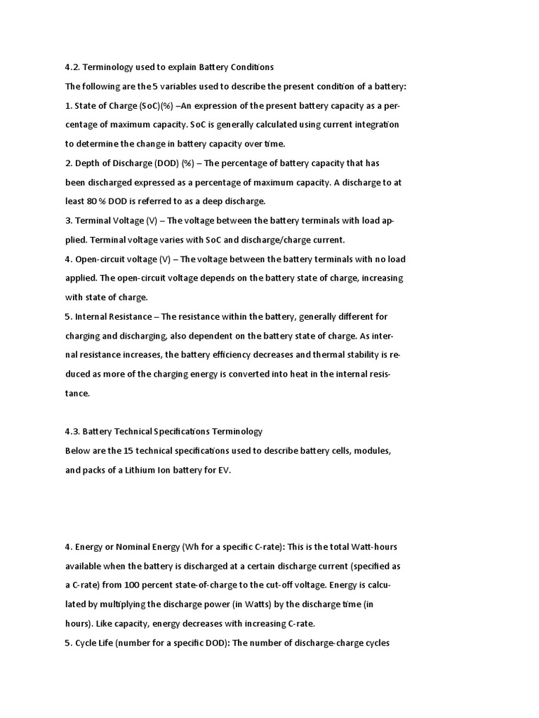 Battery Technical Specifications Overview | PDF | Battery Charger | Density